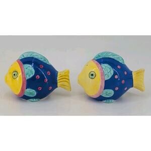 Salt & Pepper Shakers Set Figural Tropical Fish Colorful Ceramic Philippines